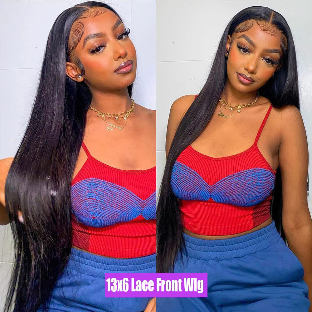tobasew 13x6 Straight Lace Front Wigs Human Hair 200 Density HD Transparent Lace Frontal Human Hair Wigs for Women Glueless Wig Pre Plucked 28 Inch