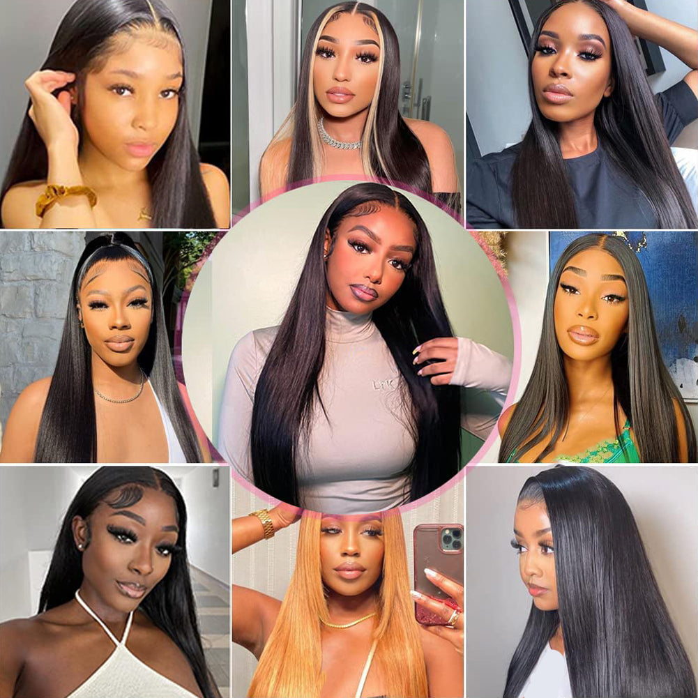 tobasew 13x6 Straight Lace Front Wigs Human Hair 200 Density HD Transparent Lace Frontal Human Hair Wigs for Women Glueless Wig Pre Plucked 28 Inch