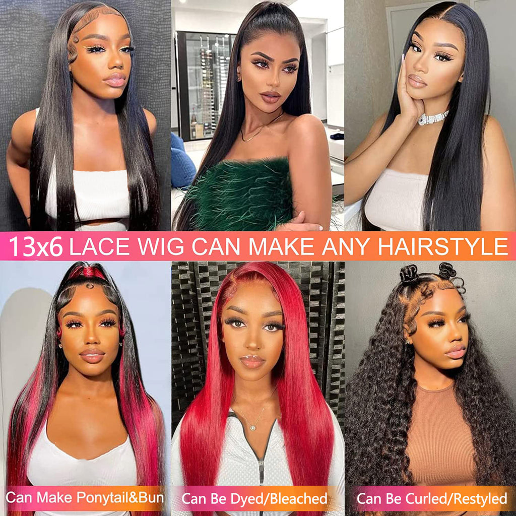 tobasew 13x6 Straight Lace Front Wigs Human Hair 200 Density HD Transparent Lace Frontal Human Hair Wigs for Women Glueless Wig Pre Plucked 28 Inch